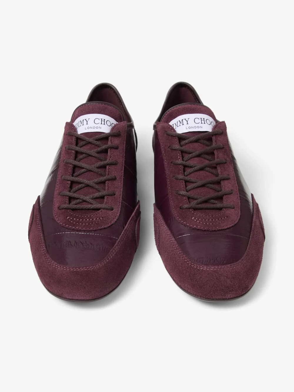 Jimmy Choo Sunny F Deep Merlot Leather Mix and Eel Printed Leather Low Top Trainers, another view