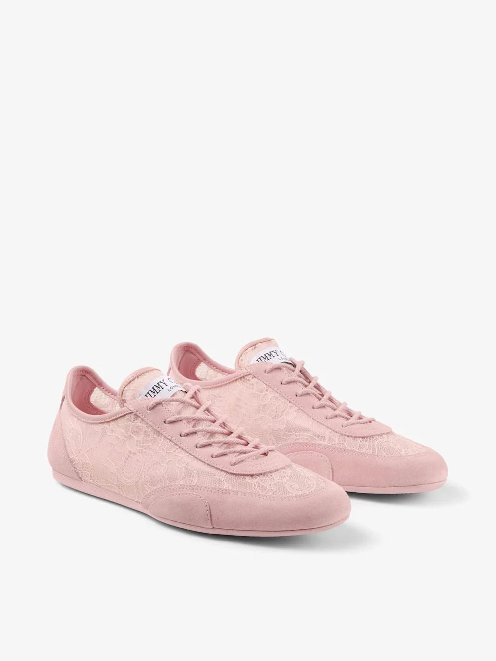 Side view of the Jimmy Choo Sunny F Rose Leather Mix and Jimmy Choo Lace Low Top Trainers