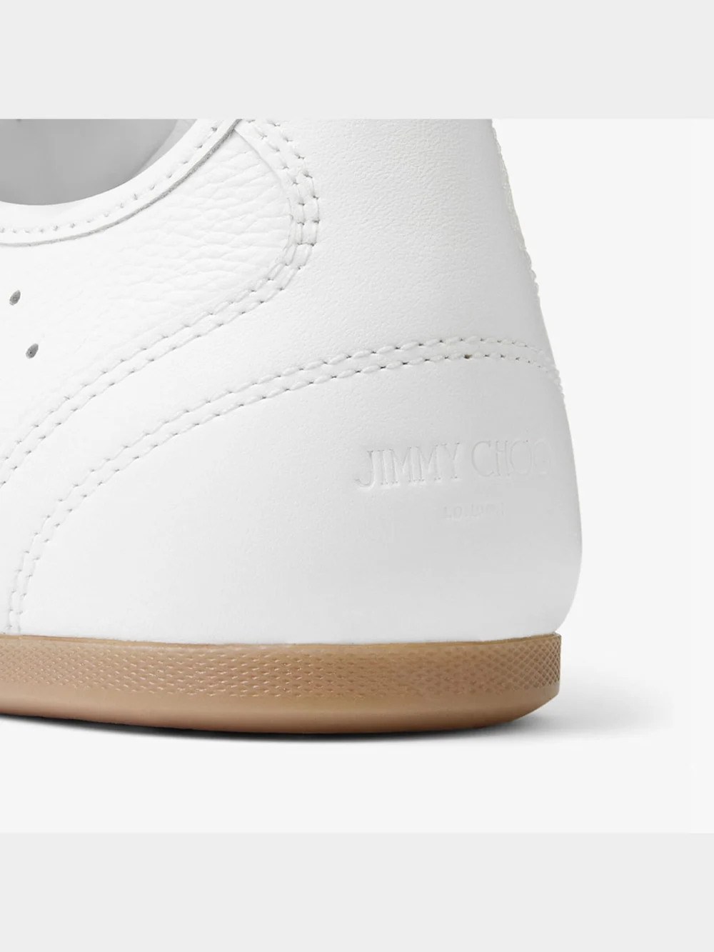 Back view of the Jimmy Choo Sunny F White and Gum Leather Mix Low Top Trainers