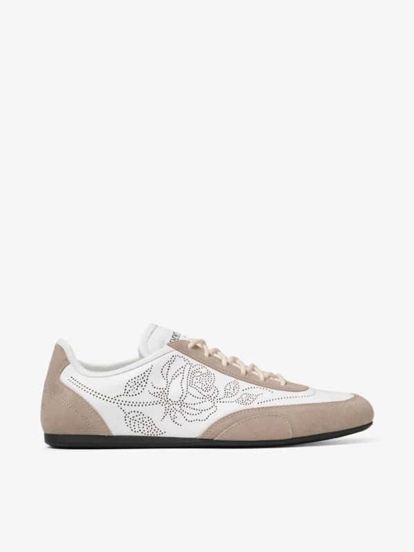 Jimmy Choo Sunny F White and Stone Leather Mix and Perforated Leather Low Top Trainers