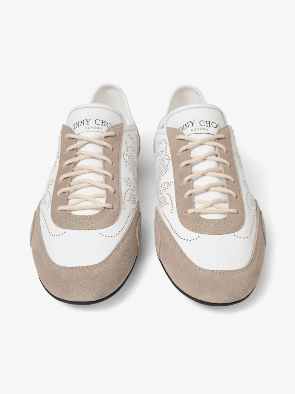 Jimmy Choo Sunny F White and Stone Leather Mix and Perforated Leather Low Top Trainers, another view