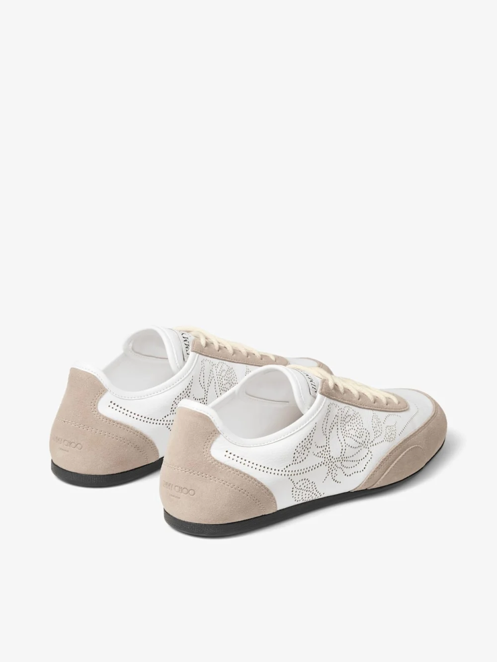 Jimmy Choo Sunny F White and Stone Leather Mix and Perforated Leather Low Top Trainers, another view
