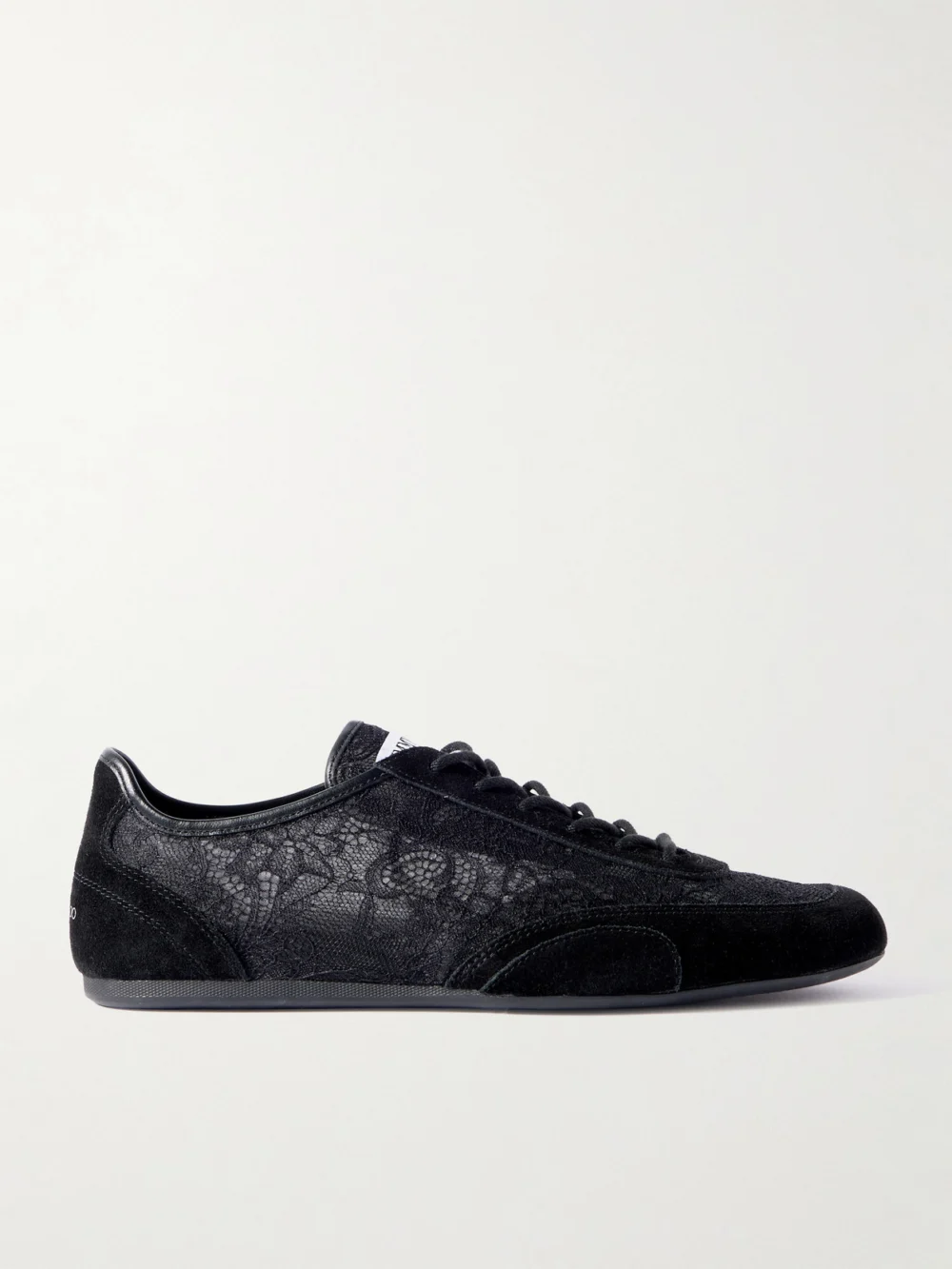 Jimmy Choo Sunny Leather-trimmed Suede and Lace Sneakers in black
