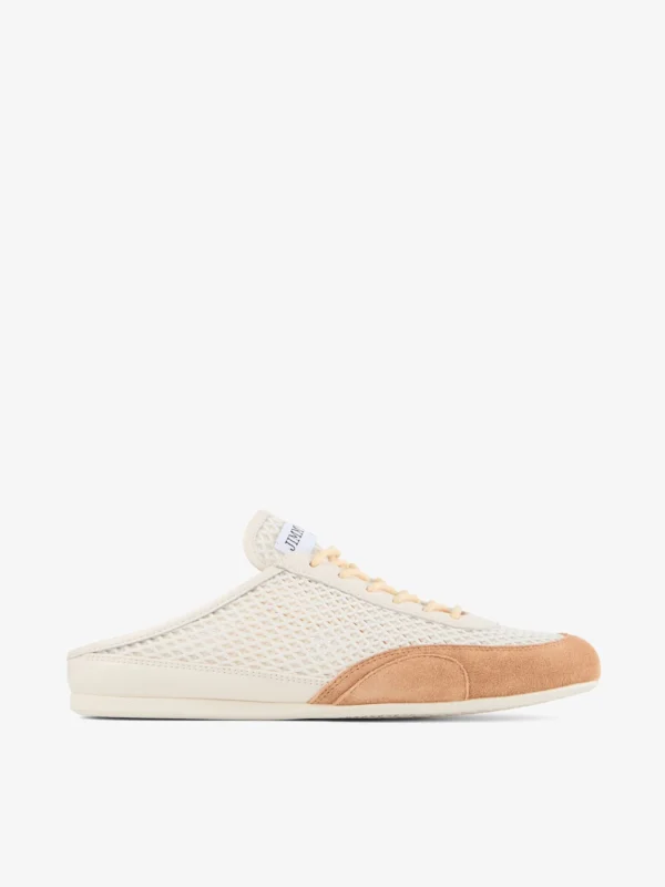 Jimmy Choo Sunny Mule F Latte and Toffee Leather Mix and Diamond Mesh Low Top Mule Trainers