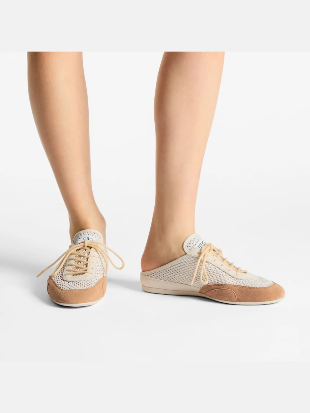 Jimmy Choo Sunny Mule F Latte and Toffee Leather Mix and Diamond Mesh Low Top Mule Trainers, another view