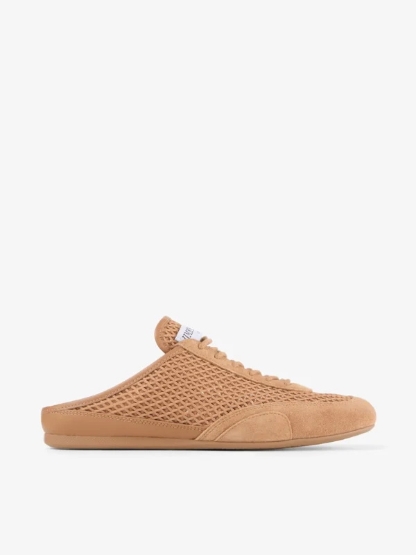 Jimmy Choo Sunny Mule F Toffee Leather Mix and Diamond Mesh Low Top Mule Trainers