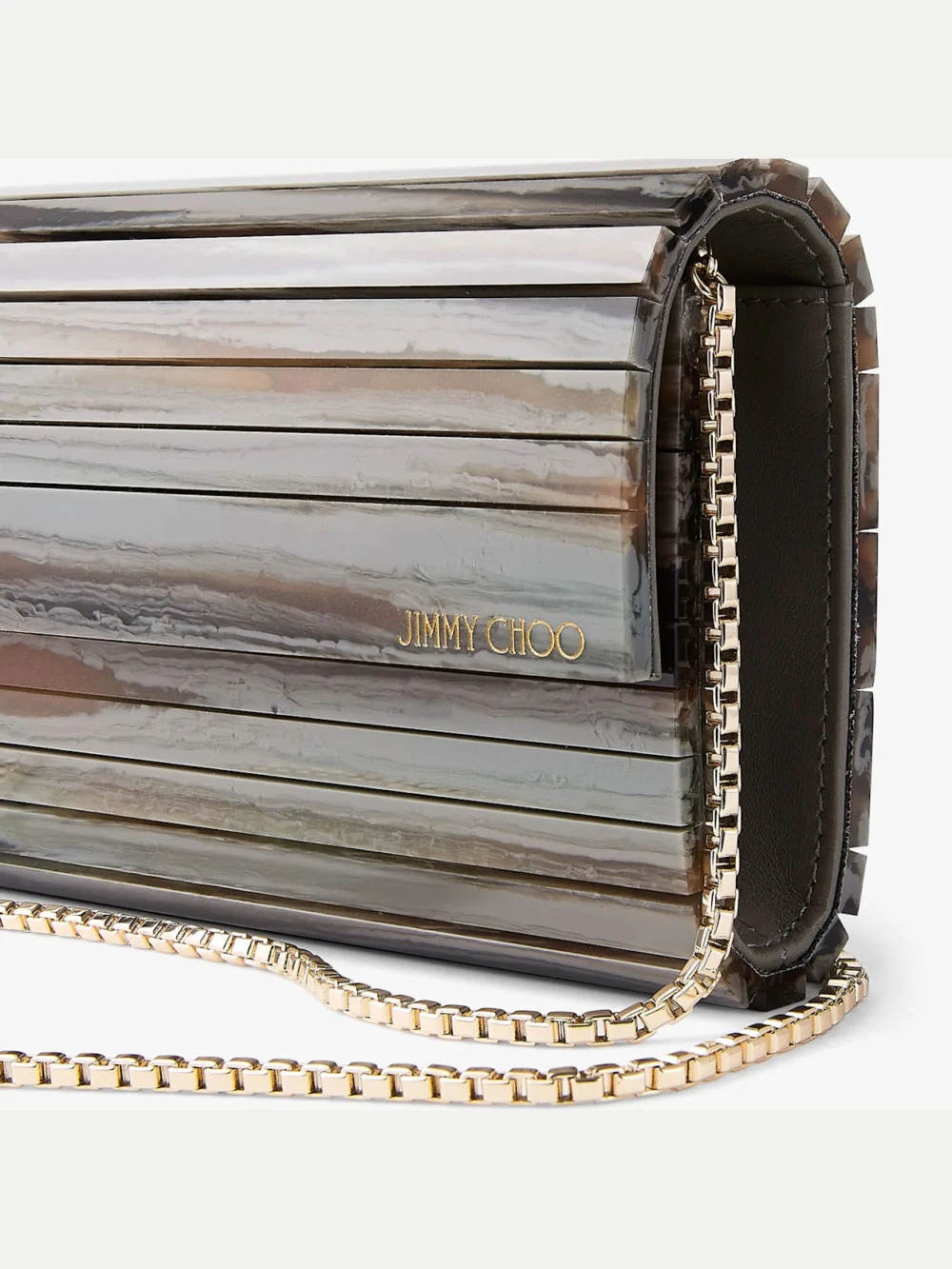 Back view of the Jimmy Choo Sweetie Grey Mix Marble Effect Acrylic Clutch Bag