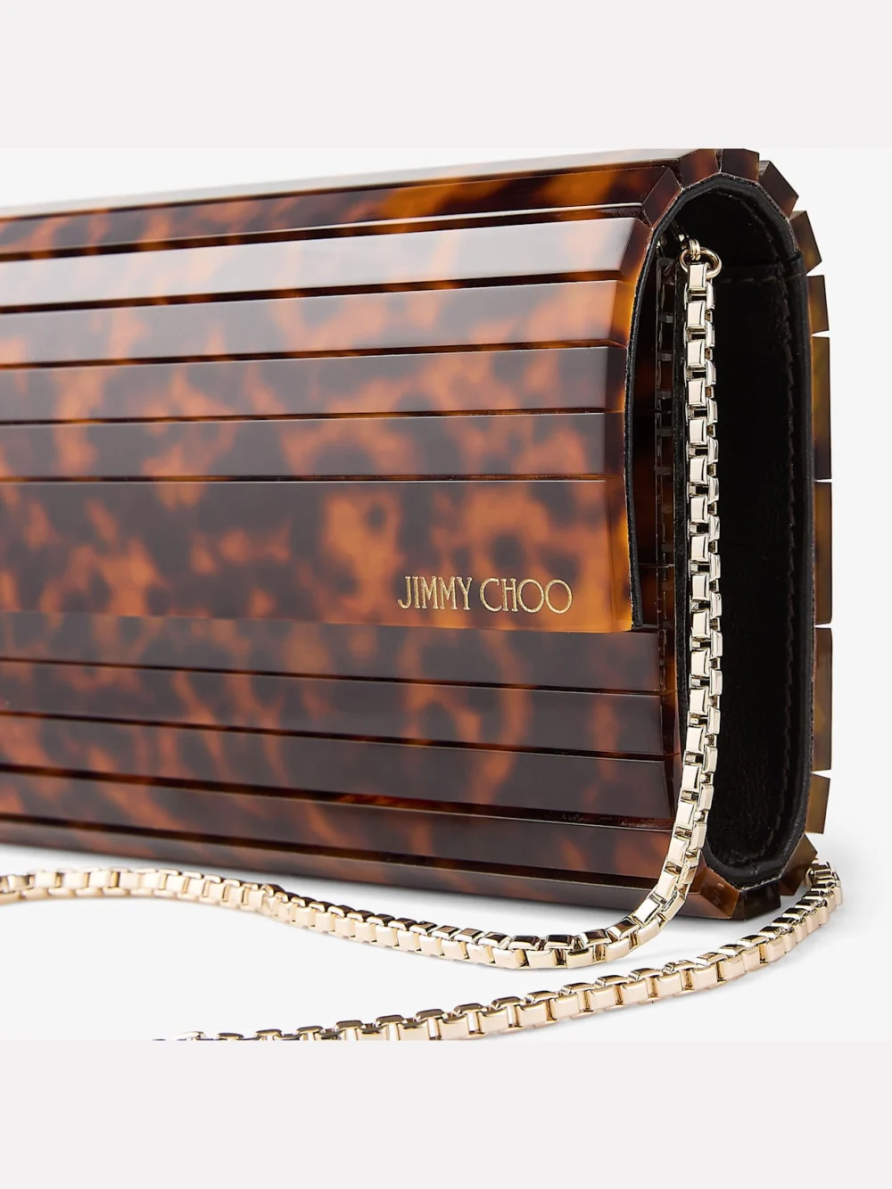 Back view of the Jimmy Choo Sweetie Tortoiseshell Acrylic Clutch Bag