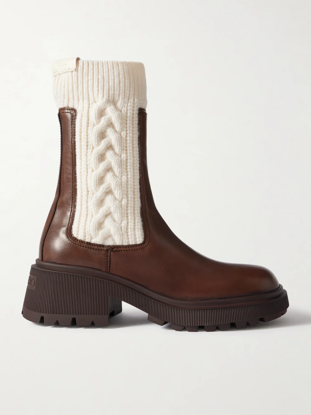 Jimmy Choo Tamia 70 Cable-knit Wool and Leather Chelsea Boots in dark brown