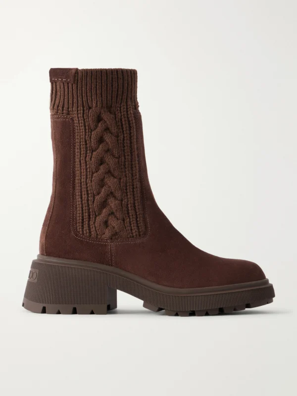 Jimmy Choo Tamia 70 Cable-knit Wool and Suede Chelsea Boots