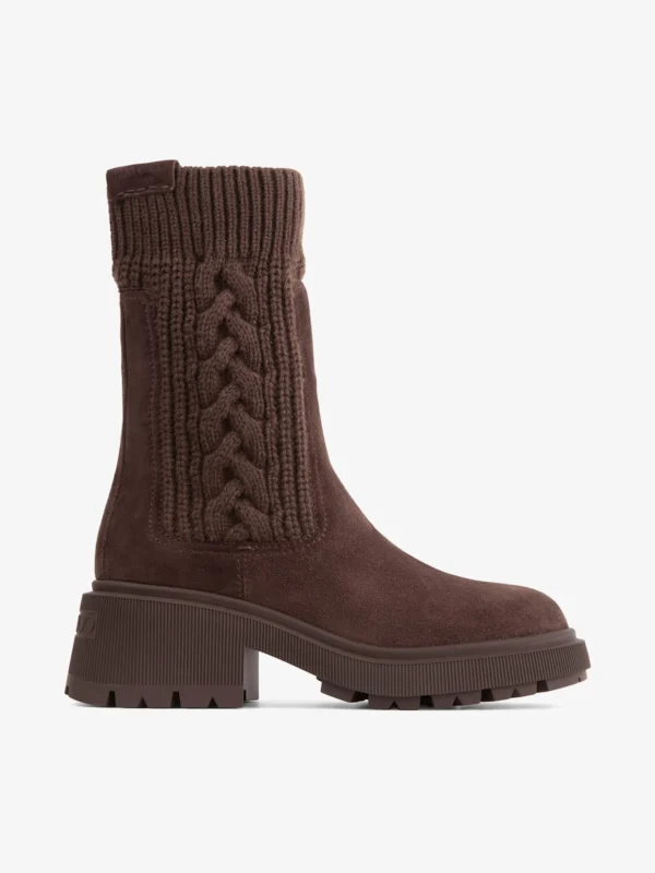 Jimmy Choo Tamia Flat Chocolate Velvet Suede and Cable Knit Wool Chelsea Boots