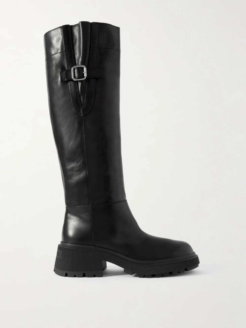 Jimmy Choo Tasmin 70 Buckled Glossed-leather Knee Boots in black