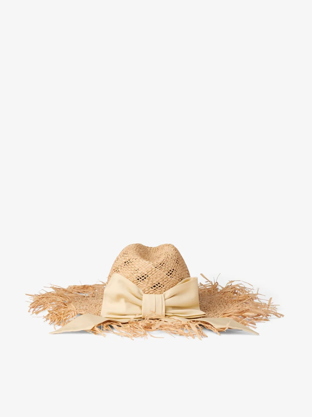 Back view of the Jimmy Choo Thalia Small Natural Raffia Hat with Ribbon Bow