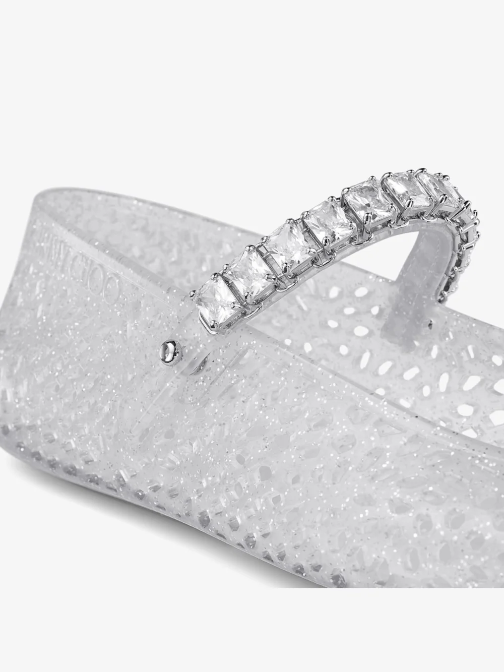 Back view of the Jimmy Choo The Jelly Clear Jelly Ballerina Flats with Crystal Embellishment