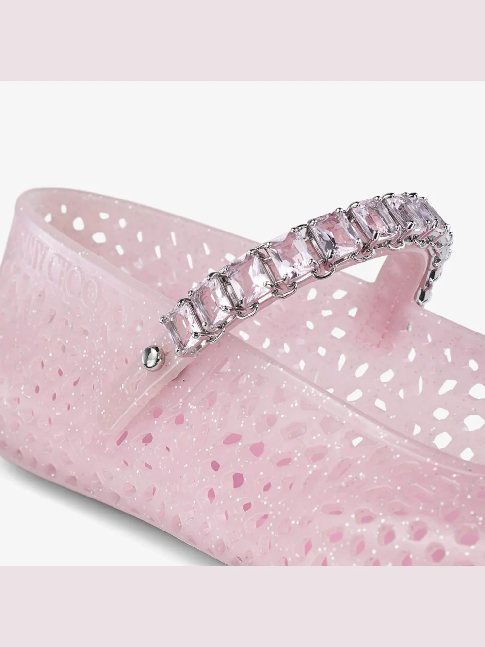 Back view of the Jimmy Choo The Jelly Cotton Candy Jelly Ballerina Flats with Crystal Embellishment