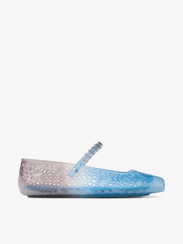 Jimmy Choo The Jelly Denim Degradé Jelly Ballerina Flats with Crystal Embellishment