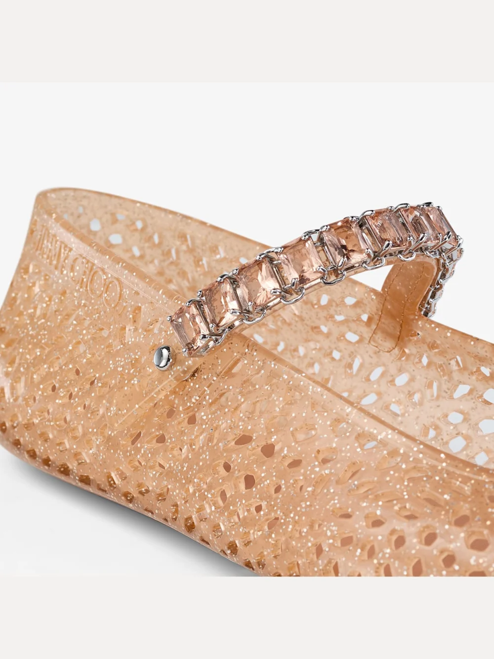 Back view of the Jimmy Choo The Jelly Light Toffee Jelly Ballerina Flats with Crystal Embellishment