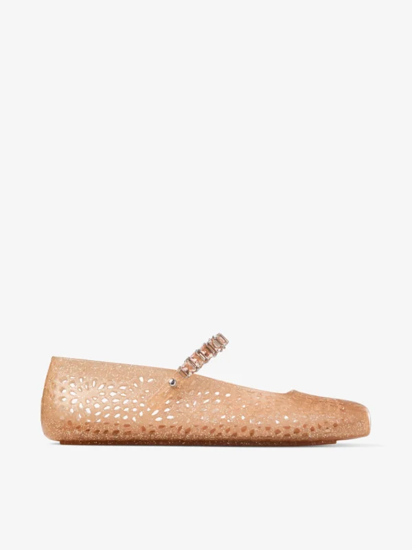 Jimmy Choo The Jelly Light Toffee Jelly Ballerina Flats with Crystal Embellishment