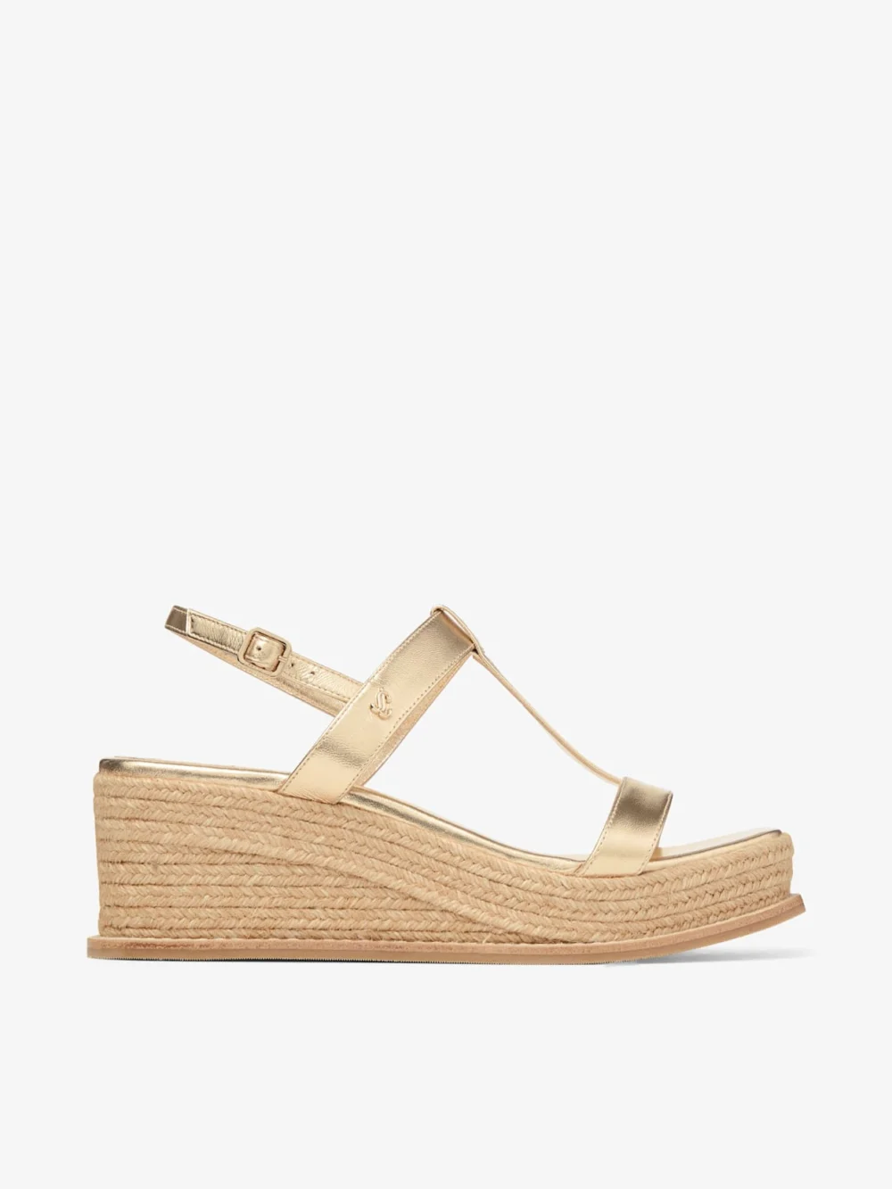 Jimmy Choo Theia Wedge 60 Gold Metallic Leather Wedge Sandals in silver