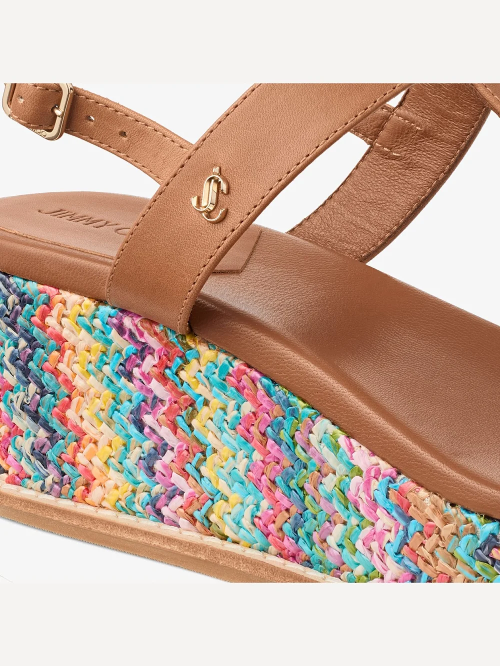 Back view of the Jimmy Choo Theia Wedge 60 Multi Chevron Raffia Sandal Wedges