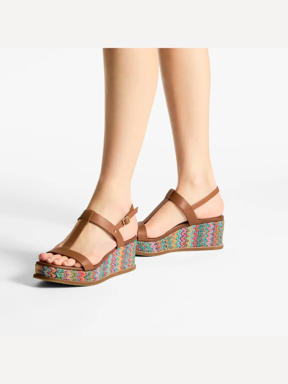 Side view of the Jimmy Choo Theia Wedge 60 Multi Chevron Raffia Sandal Wedges
