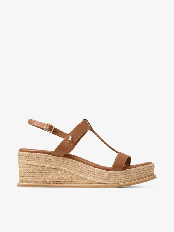 Jimmy Choo Theia Wedge 60 Tan Leather Wedge Sandals