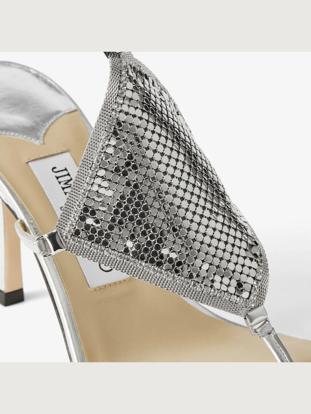 Back view of the Jimmy Choo Thong Metallic Nappa Leather Sandal with Metal Mesh