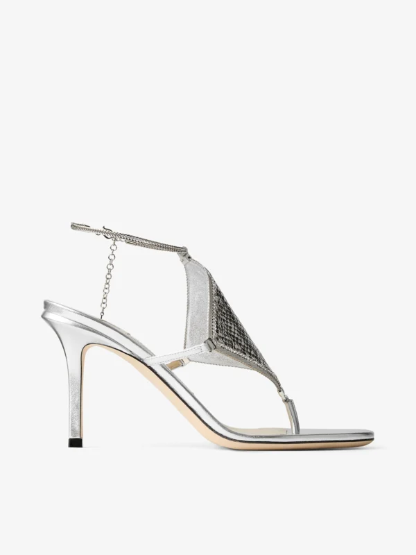 Jimmy Choo Thong Metallic Nappa Leather Sandal with Metal Mesh