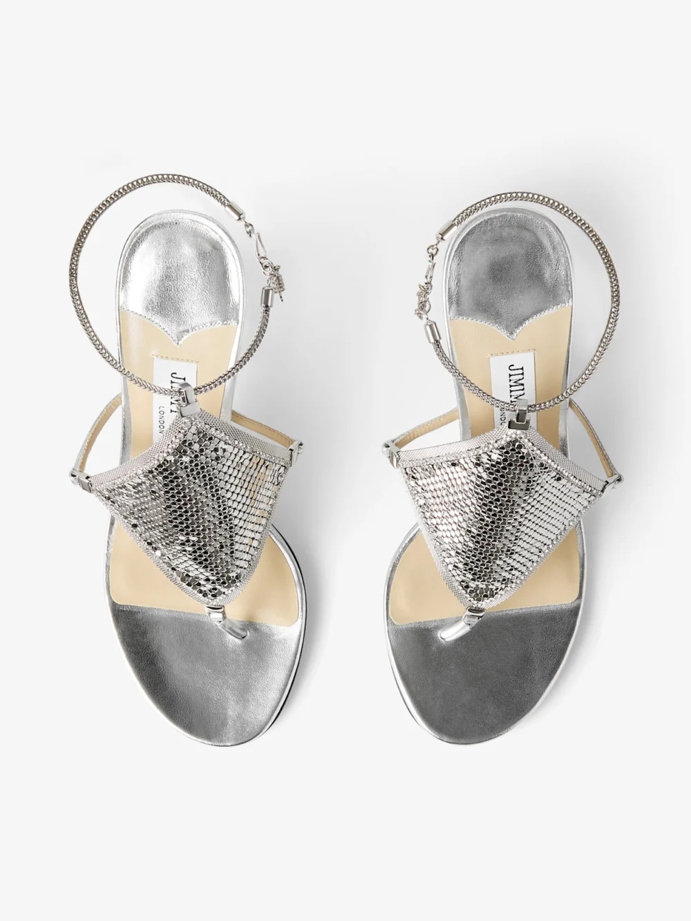 Jimmy Choo Thong Metallic Nappa Leather Sandal with Metal Mesh, another view