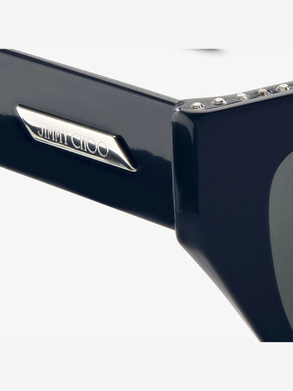 Close-up detail of the Jimmy Choo Vale Blue Cat Eye Sunglasses