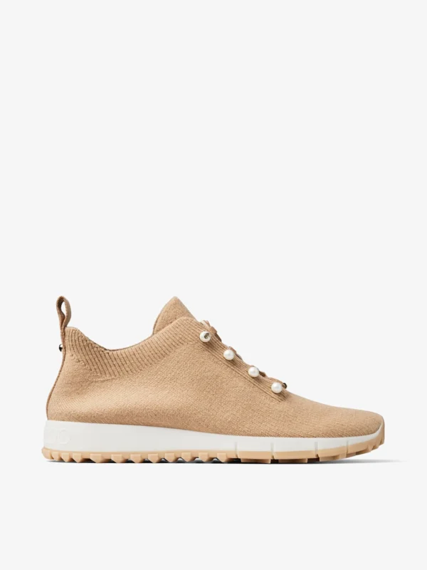 Jimmy Choo Veles Chai Cashmere Melange Knit Trainers with Pearl Buttons