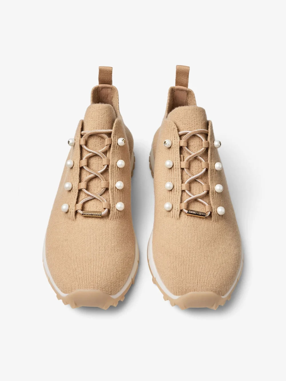 Jimmy Choo Veles Chai Cashmere Melange Knit Trainers with Pearl Buttons, another view