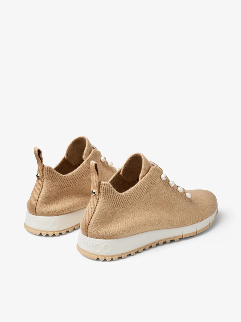 Jimmy Choo Veles Chai Cashmere Melange Knit Trainers with Pearl Buttons, another view
