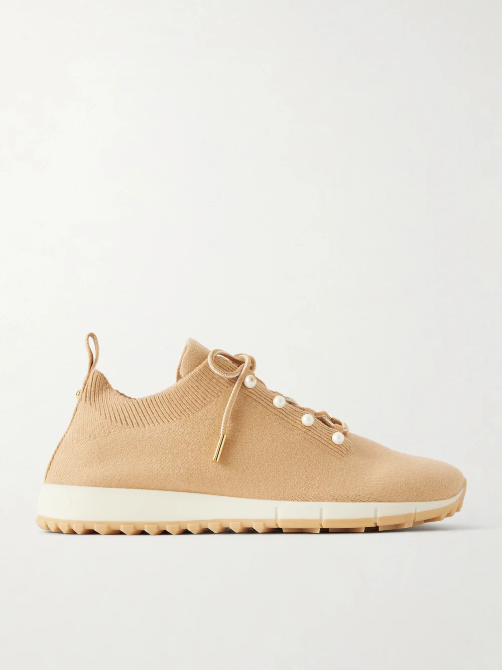 Jimmy Choo Veles Embellished Knitted Sneakers in beige