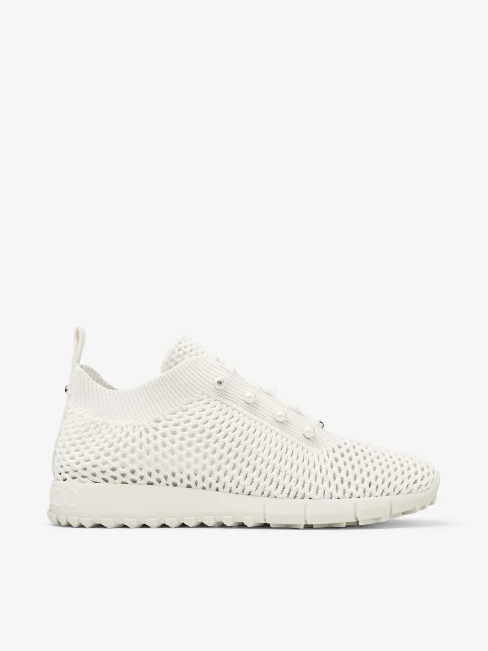 Jimmy Choo Veles Latte Crochet Knit Low Top Trainers with Pearls in x latte mix