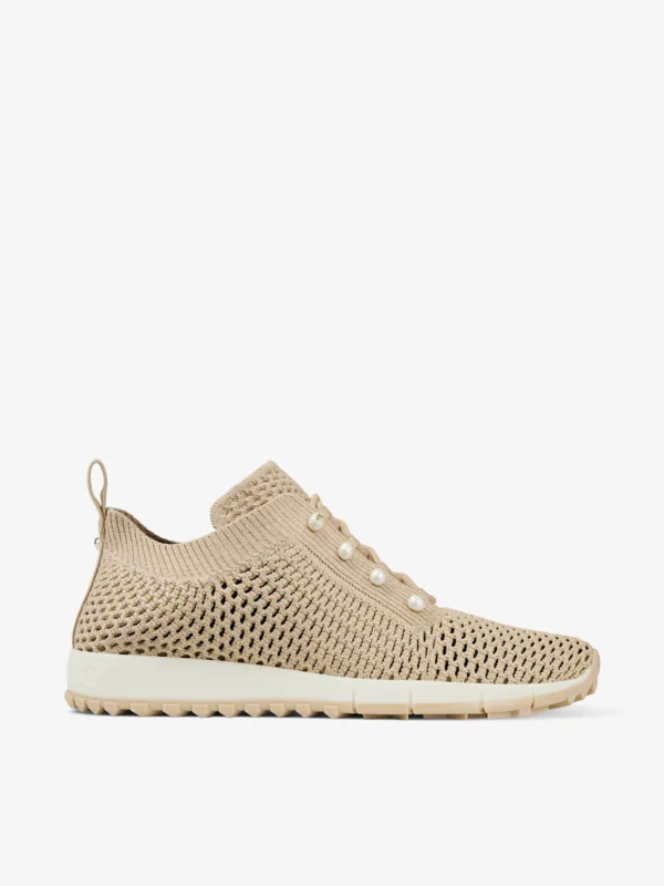 Jimmy Choo Veles Light Soft Gold Lurex Crochet Knit Trainers