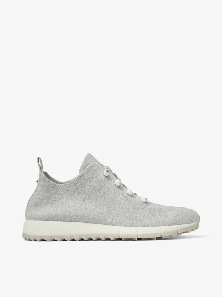 Jimmy Choo Veles Moon Mix Cashmere Melange Knit Trainers with Pearl Buttons