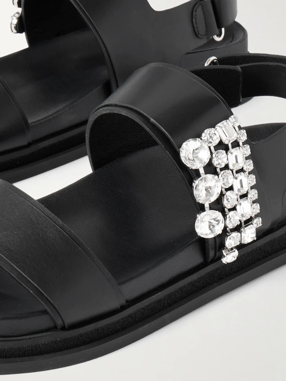 Close-up detail of the Jimmy Choo Verity Crystal-embellished Leather Sandals