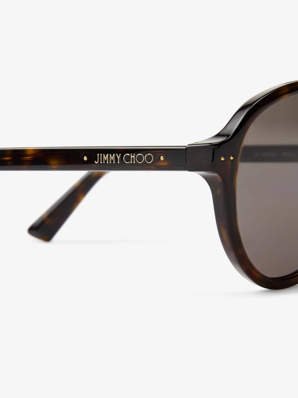 Close-up detail of the Jimmy Choo Vira Dark Brown Havana Aviator Sunglasses