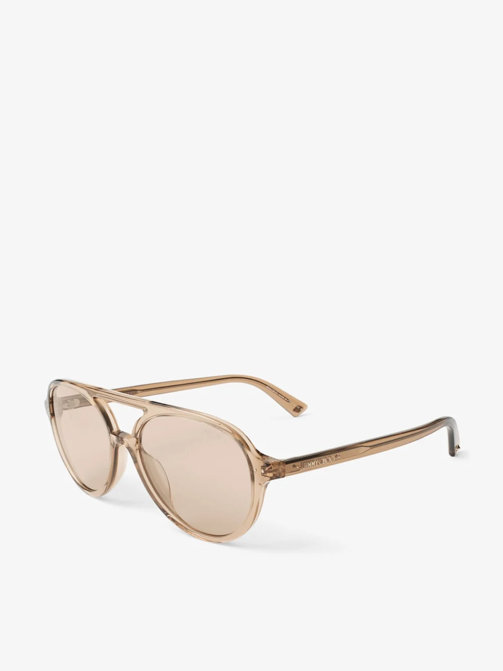 Side view of the Jimmy Choo Vira Transparent Tan Aviator Sunglasses