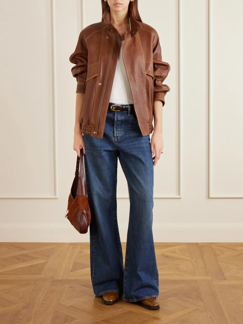 Jimmy Choo Wilder Textured-leather Loafers, styled view