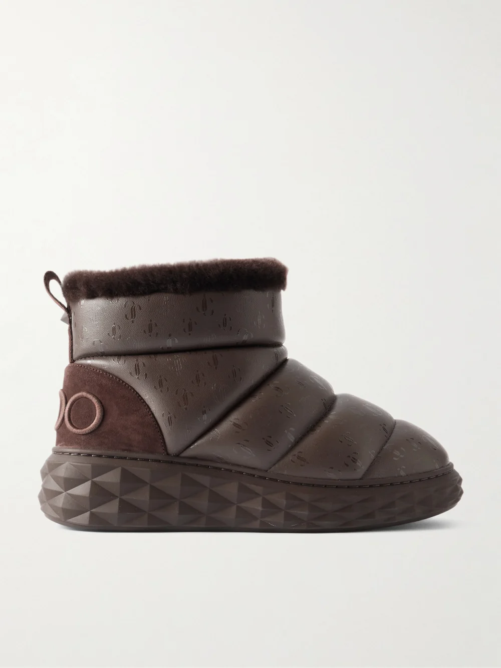 Jimmy Choo Xan Shearling-lined Quilted Logo-embossed Leather Boots in chocolate