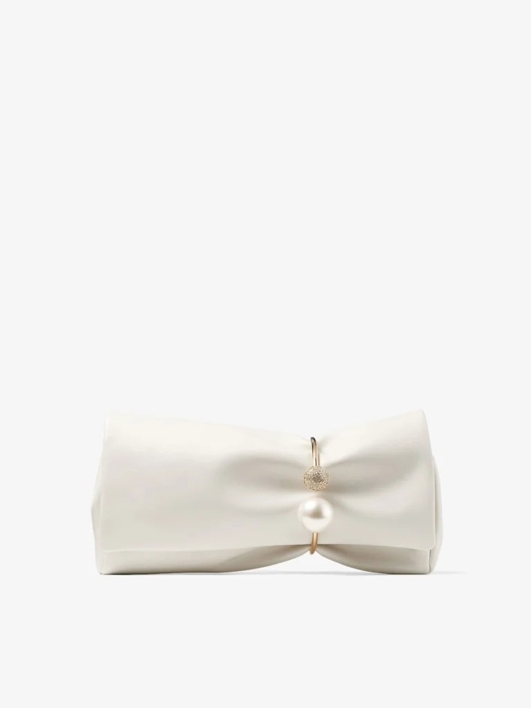 Jimmy Choo Xandra Latte Nappa Leather Clutch Bag with Crystal Bangle