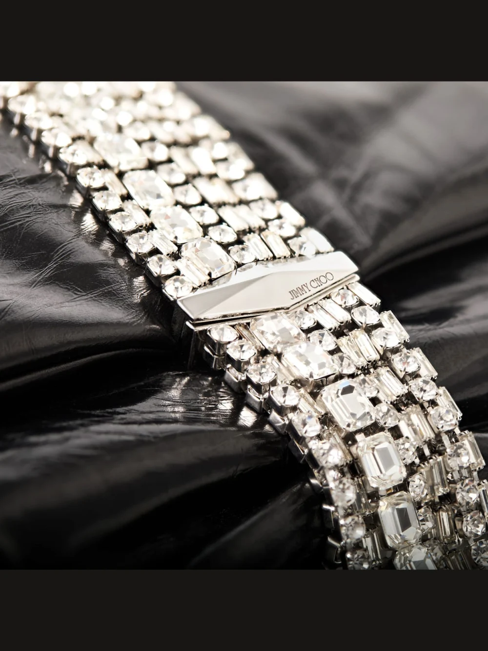 Back view of the Jimmy Choo Zandra Black Vintage Metallic Leather Clutch Bag