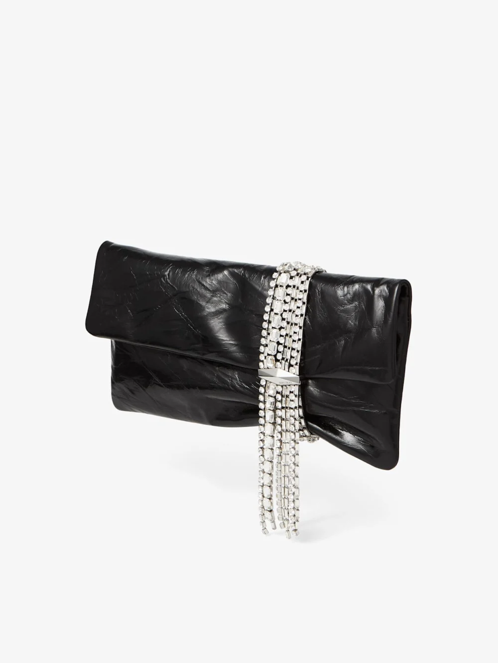 Close-up detail of the Jimmy Choo Zandra Black Vintage Metallic Leather Clutch Bag