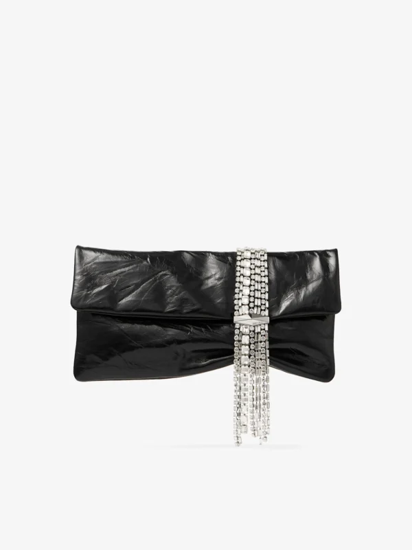 Jimmy Choo Zandra Black Vintage Metallic Leather Clutch Bag