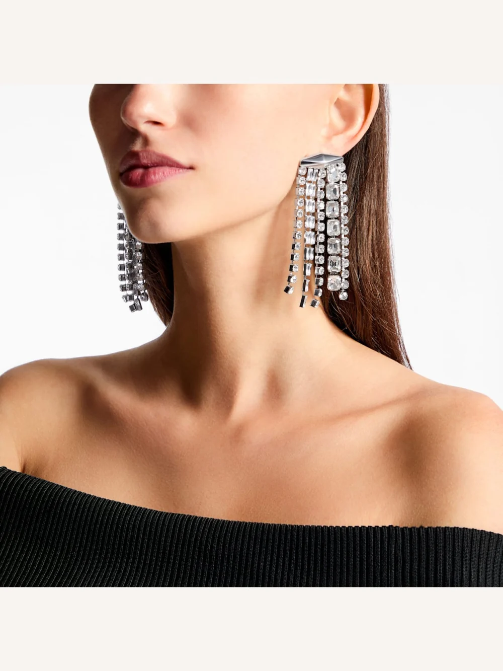 Side view of the Jimmy Choo Zandra Earrings Silver Finish Crystal Earrings