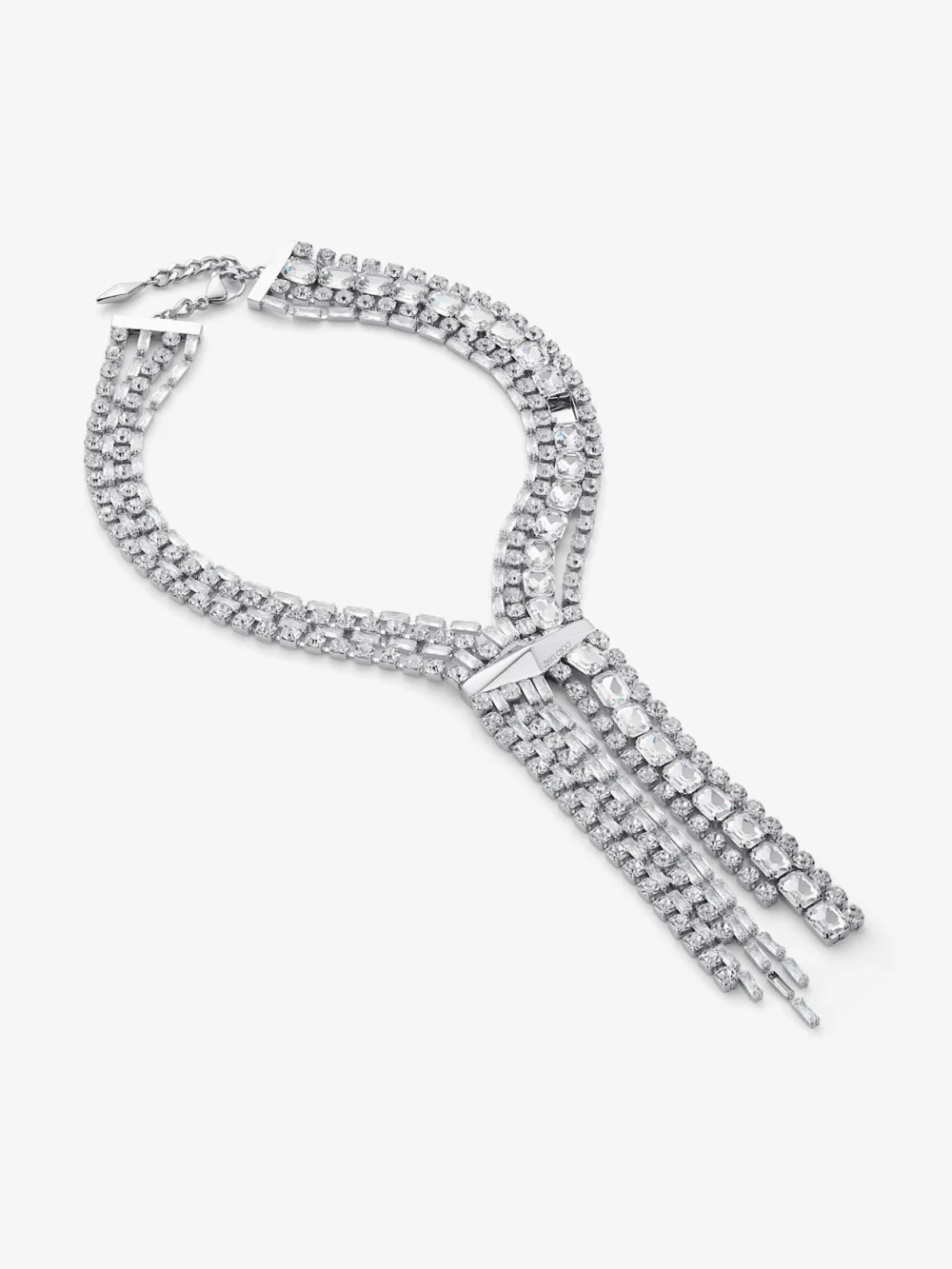 Side view of the Jimmy Choo Zandra Necklace Silver Finish Crystal Necklace
