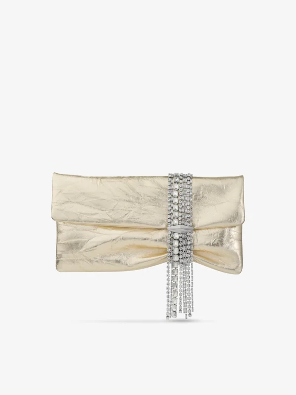 Jimmy Choo Zandra Platinum Vintage Metallic Leather Clutch Bag