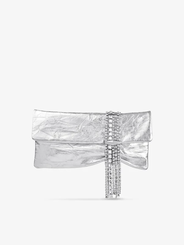 Jimmy Choo Zandra Silver Vintage Metallic Leather Clutch Bag